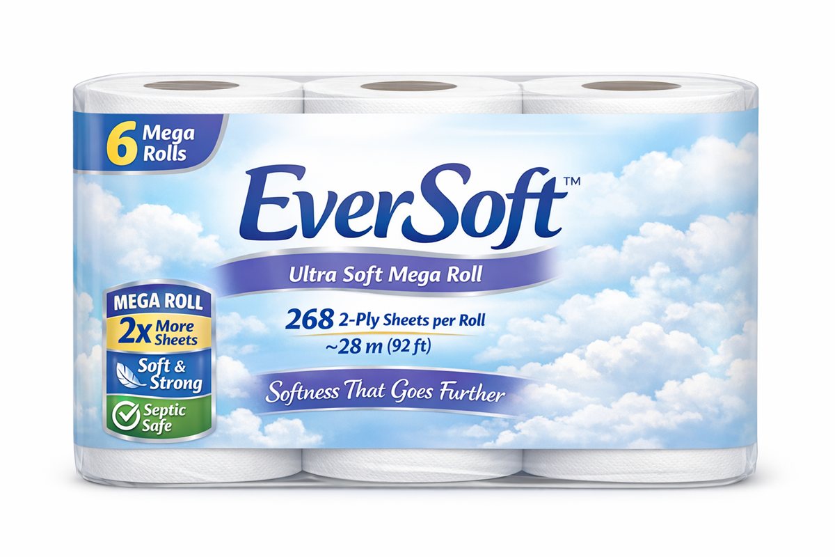 Ever Soft Ultra Soft Mega Roll, 6-pack, front packaging